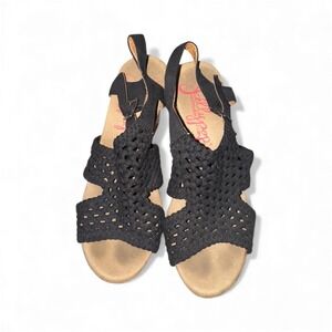Jellypop‎ Black Woven Wedge Sandals Women Size 7 Memory Foam Comfort